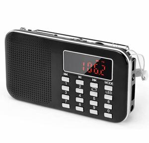 J-908 USB ラジオ 充電式 AM/ワイドFM デジタル ポータブル/黒のみ