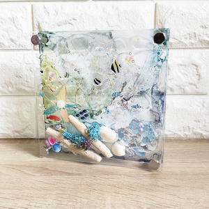 【ハンドメイド】アクリルとアルコールインクアートのオブジェ☆彡魚　波紋　貝殻