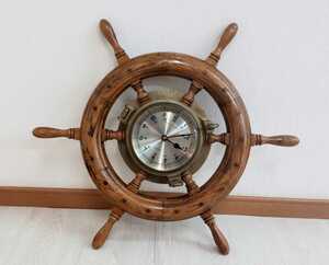 SHIPS TIME 壁掛け時計 木製 操舵輪 マリン