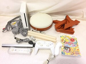 k088*120 【傷汚れ有】 Nintendo 任天堂 ニンテンドー Wii 本体 RVL-001 + 太鼓の達人セット（太鼓・バチ・ソフト） 
