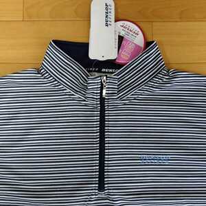 LL　DUNLOP　ダンロップ　新品　レディース　半袖ポロシャツ　ゴルフウェア　トップス　ハーフジップ　紺ボーダー　吸水速乾　UV対策　golf