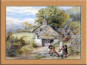 子供のいる村の眺め A4 イギリス アート複製