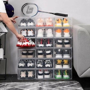 A1278 透明 プラスチック 靴 ボックス 1〜12個 折りたたみ式 収納 家庭 クローゼット 棚