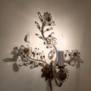 イタリア花モチーフクリスタルガラスウォールライト　ヴィンテージアンティーク　ガラスメタル壁付照明　シャンデリアブラケットライト