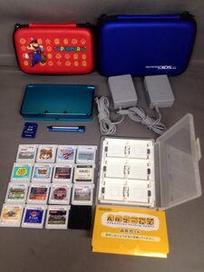 ☆激安！任天堂 3DS アクアブルー(当時価格\25,500円)+SD2GB+ACケーブルx2+カバーx2+15本ソフト付き 11年発売/中古美品□NM