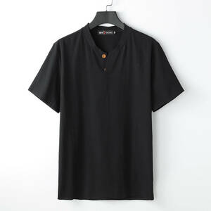 【新品】 ヘンリーネックTシャツ ブラック XLサイズ Vネック カットソー オシャレ 涼しい 冷感 綿 人気 黒 おしゃれ 韓国 爽やか ラフ