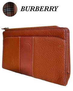 Burberry バーバリー レザー クラッチバッグ 『出来る漢の必需品』セカンドバッグ 内側ノバチェック 総柄 手持ちかばん メンズ ブラウン