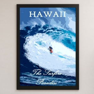 HAWAII ハワイ サーファーズパラダイス 観光 イラスト 光沢 ポスター A3 バー カフェ ビンテージ クラシック インテリア サーフィン 旅行