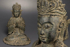 仏教美術 銅製 仏像 坐像 細密彫刻 置物 銅器 高さ:約32cm 骨董品 美術品 7929scy