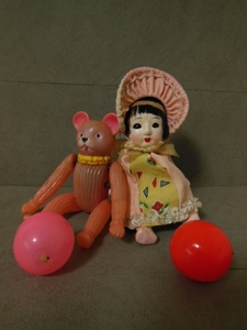 昭和オキュパイド★セルロイド製 ピンクのクマさん ゼンマイ仕掛け テディベア occupied Japan ～人形文化人形＆桜ビスクのお友達に～♪