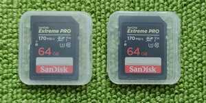 中古 SanDisk サンディスク 64GB ２枚セット SDカード Extreme PRO U3 V30 170MB/s SDXC