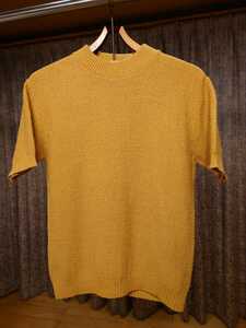 1960s ヴィンテージ　Tシャツ　半袖ニット　サマーニット　丸首　マスタードカラー　Lサイズ　リブ　