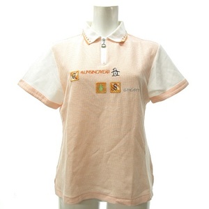 マンシングウェア MUNSINGWEAR ハーフジップ ポロシャツ 半袖 シアサッカー ロゴ 刺繍 日本製 M オレンジ 白 ホワイト IBO24 0811