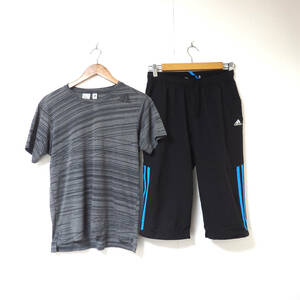 【送料無料】アディダスTシャツハーフパンツセット/　Mサイズ　グレー　黒　スポーツウェア　ジョギング　adidas 