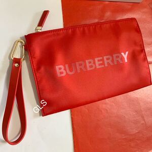 レア バーバリー ポーチ カラビナ付 フラットポーチ レッド ゴールド ノベルティ Burberry