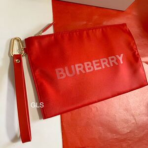 レア 新品本物 バーバリー ポーチ カラビナ付 フラットポーチ レッド ゴールド ノベルティ Burberry
