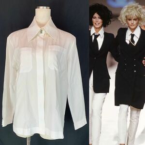 n124 CHANEL シャネル 白シャツ 白ブラウス 長袖シャツ ホワイト White blouse 36 フランス製 コットン100% P56028V11472 正規品