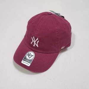新品　キャップ　47 clean up　MLB　帽子　ニューヨーク・ヤンキース　NYC　ブラック　Free Size マルーン