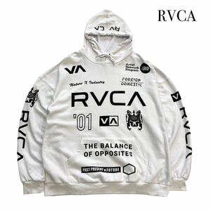 【RVCA】 ルーカ 総柄パーカー スポーツ オールプリント 白 ビッグサイズ Hooded 長袖 オーバーサイズ ビッグシルエット