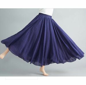 さわやかAラインの伸びーるゴムウエストロングスカート☆ 新品 伸縮性 ロング丈 大きいサイズ ゆったり レディース スカート プリーツ 044