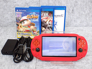☆【中古 良品】PlayStation Vita Wi-Fiモデル PCH-2000ZA24 ネオン・オレンジ ヴィータ 本体 SONY ゲームソフト3本セット(MZ195-44)