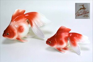 【美品】　オールドノリタケ Noritake 置物　フィギュア　金魚　ペア　鹿印　希少
