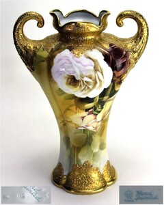 【美品】　オールドノリタケ Noritake　マッスル　金盛　大型　花瓶　28cm　K101　四葉　刻印