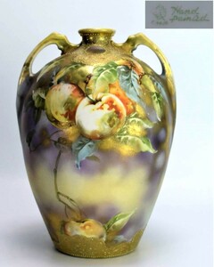 【美品】オールドノリタケ ハンドペイント　花瓶　1891年　桃