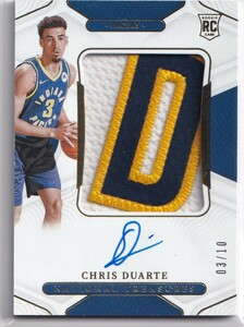 2021-22 PANINI NATIONAL TREASURES Chris Duarte GOLD LETTER PATCH AUTO #03/10 JERSEY# 1of1 PACERS 