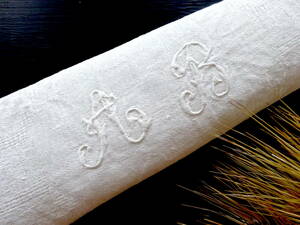 20世紀初期 フランス 立体 刺繍 モノグラム イニシャル アンティーク 布材 縫製 古布 民藝 工藝 美術 服飾 半物 素材 リメイク パーツ