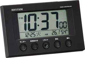 ブラック リズム(RHYTHM) 目覚まし時計 電波時計 温度計・湿度計付き フィットウェーブスマート 黒 7.7&times;