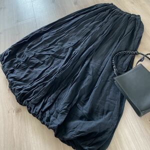 ブラック　デザインバルーンスカート　F ウエストゴム ロングスカート
