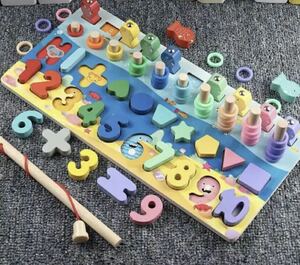 ☆新品☆ 知育玩具　木製　パズル　魚釣り　数字　☆木のおもちゃ　形合わせ
