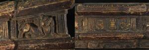 中国古玩 チベットのお経書板 14～16世紀 リマラヤ古代仏教美術品 木造経書板 高浮彫双子 金杵模様