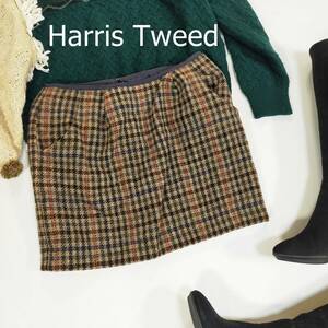 ハリスツイード Harris Tweed ボックススカート サイズ40 L ベージュ ブラック レッド チェック 日本製 ミニ丈 ポケット チャック 3240