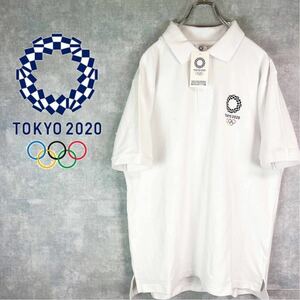 【未使用タグ付】東京2020オリンピック パラリンピックLサイズ 公式ライセンス ユニセックス エンブレム 半袖ポロシャツ 白 