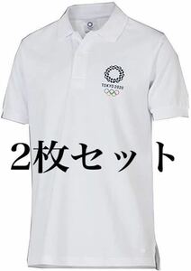 【未使用タグ付】東京2020オリンピック パラリンピックMサイズ 公式ライセンス ユニセックス エンブレム 半袖ポロシャツ 白 2枚セット