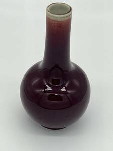 中国美術　花瓶　紅釉　花入