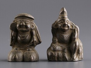 【K】仏教美術 時代 古銅 恵比寿大黒 うぶ品 c073