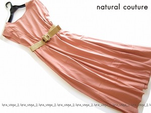 ●新品natural couture NICE CLAUP ベルト付きタックロングワンピース/PK/ナチュラルクチュール●