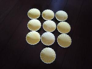 民平焼　黄釉　輪花豆皿　１０枚　淡路焼　淡陶