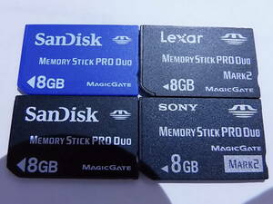 送料無料　美品　メモリースティック PRO Duo 8GB　4枚合計32GB　SONY製　サンディスク製　レキサー製