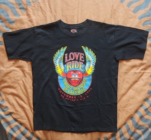 レア！1994年ヴィンテージ！ HARLEY DAVIDSON ハーレーダビッドソン LOVE RIDE Tシャツ L ブラック アメリカ製 オフィシャル品