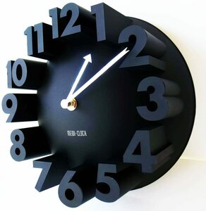 【MEIDI-CLOCK】立体時計 ウォールクロック (ブラック 黒) アート 3D ナンバー ラウンド 壁掛け時計