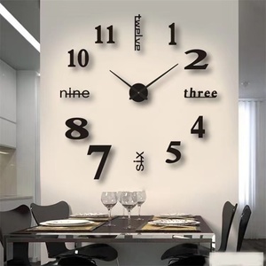 壁時計 掛け時計 ウォールステッカー 静音 DIY北欧 特大 立体 時計　リビングルーム ウォールクロック 英文字　ブラック