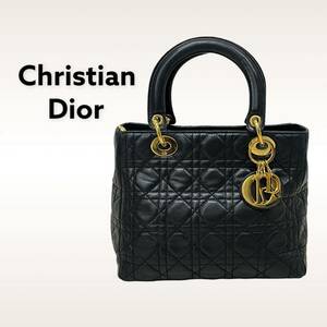 人気 Christian Dior クリスチャン ディオール レディディオール カナージュ ゴールド ロゴチャーム レザー ハンドバッグ