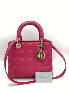 Christian Dior レディディオール カナージュ ラムスキン 2-way バッグ ピンク
