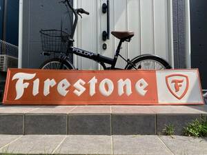 迫力 レアな特大看板 Firestone ファイヤーストーン 幅181センチ ビンテージ看板 / アメリカ USA 世田谷ベース 昭和レトロ