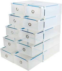 【10箱入り】シューズボックス 引き出しタイプ 透明 クリア シューズケース 組立て式 靴収納 靴箱 Vinteky (ホワイト)