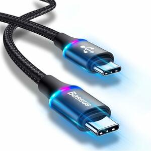 【2点セット】Baseus 60W USB Type C PD ケーブル 2m 急速充電 Type-C タイプc PD対応 USB-C 2.0 LEDライト付き